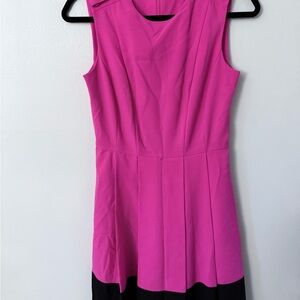 Calvin Klein pink and black color-block pleated sleeveless fit-and-flare dress